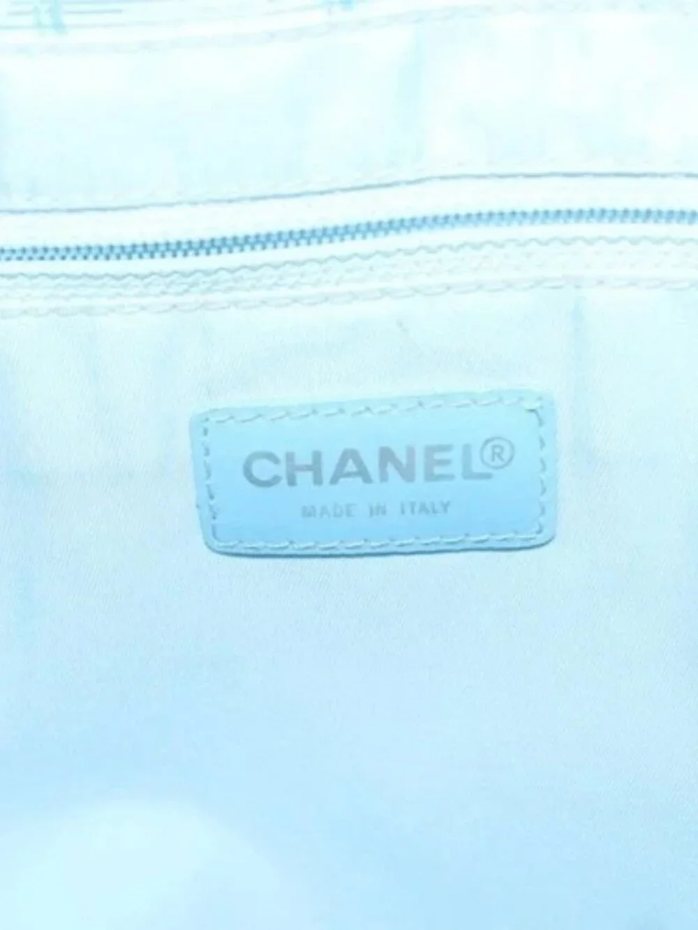 CHANEL New Travel line Tote Bag Light Blue Silver CC Auth 129655